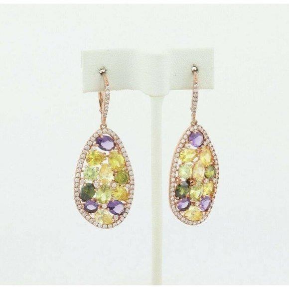 Rose Gold over Sterling Silver Multi Color Cz Earrings Dangle Drop Earrings - Picture 5 of 7